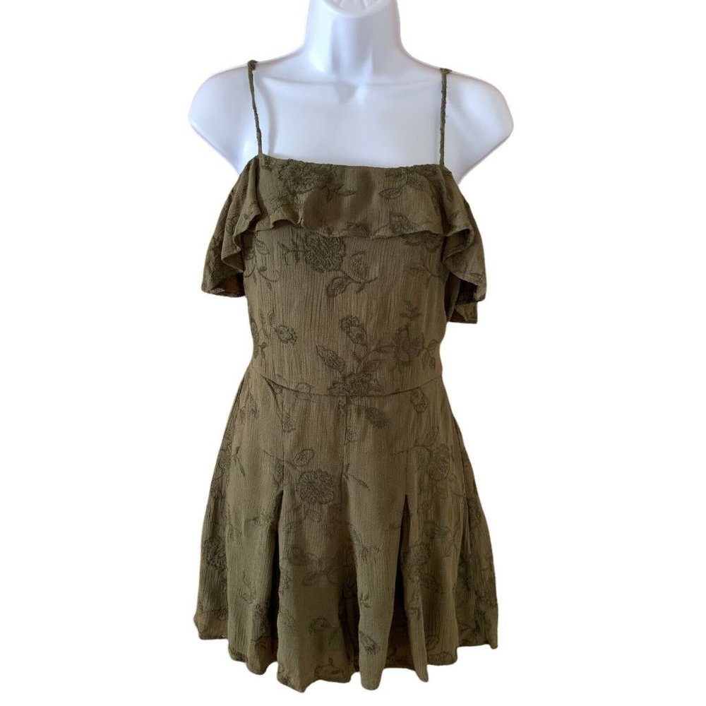 Francesca's Collection's Olive Green Embroidered Romper Spaghetti Straps Large